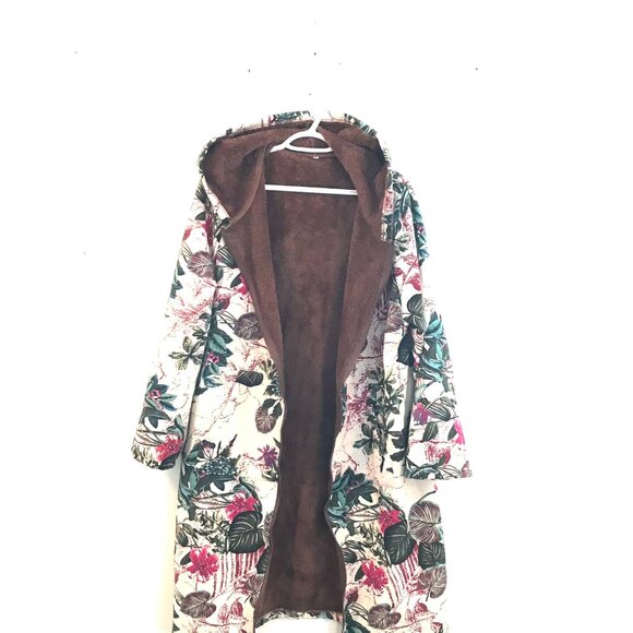 Cellabie sherpa coat women size 2XL floral midi hood full zip boho hippie cotton - Picture 2 of 12